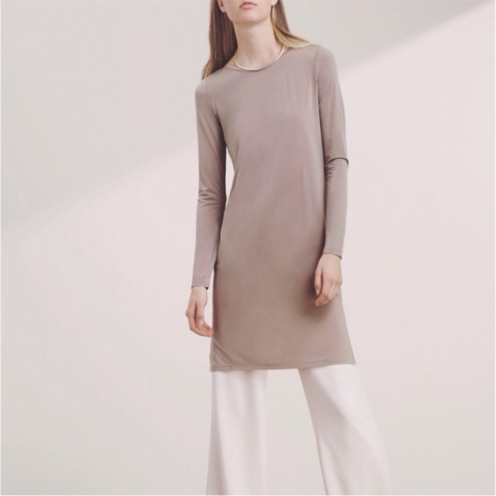Babaton by Aritzia Fernand Long Sleeve Taupe Bodycon Dress